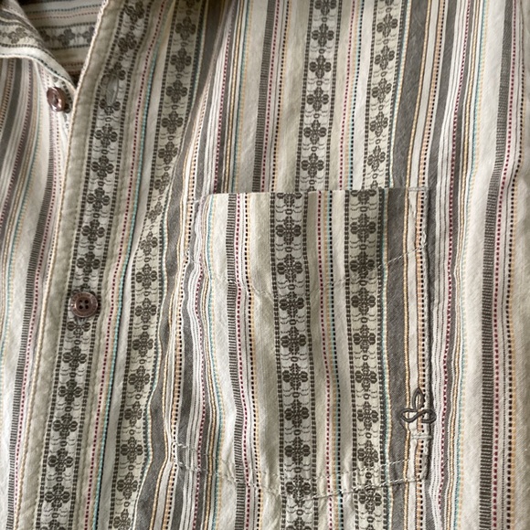 Prana Breathe Organic Cotton Striped, Embroidered Shirt w Pocket + MEASUREMENTS - Picture 4 of 11